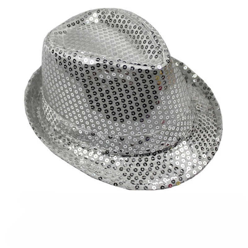 Britischer Top Jazz Hut – Herren & Damen Bühnenhut mit Pailletten, Glänzende Weihnachtsfedora, Party, Eltern-Kind, Halloween