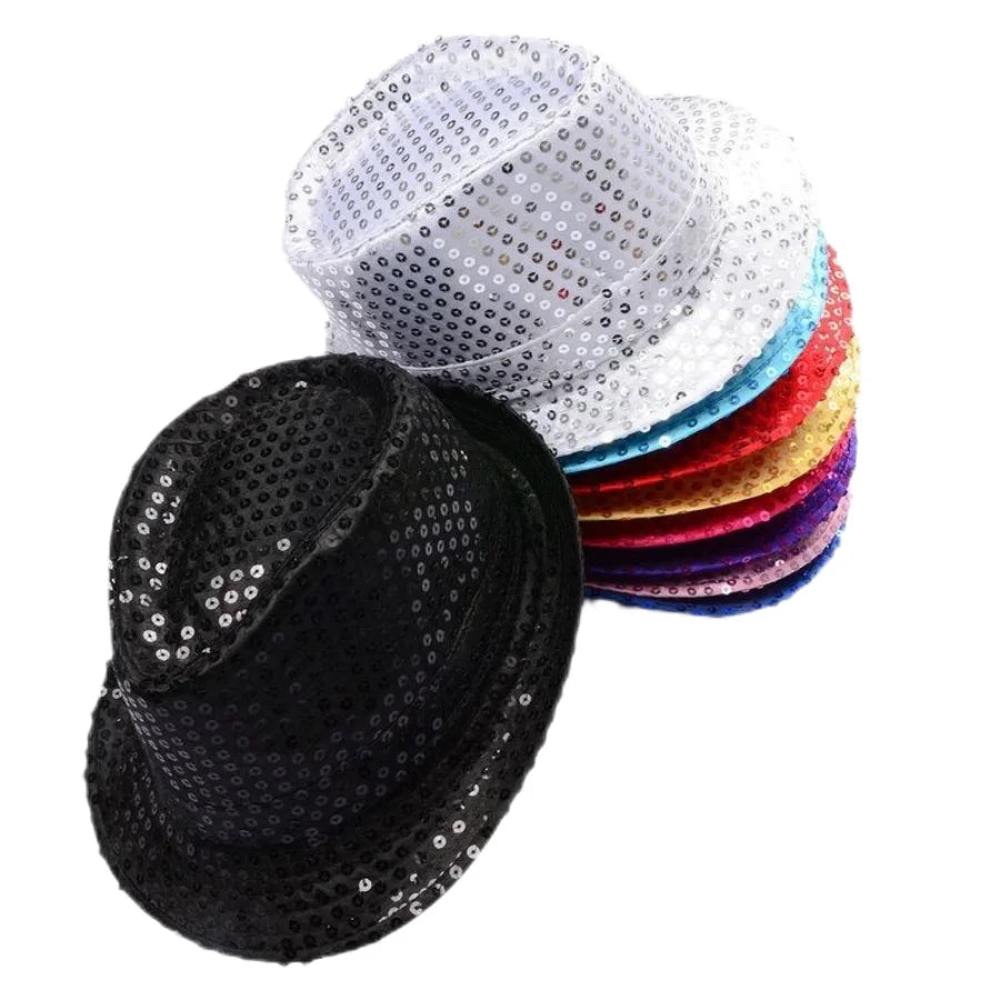 Britischer Top Jazz Hut – Herren & Damen Bühnenhut mit Pailletten, Glänzende Weihnachtsfedora, Party, Eltern-Kind, Halloween Kaufschwan®