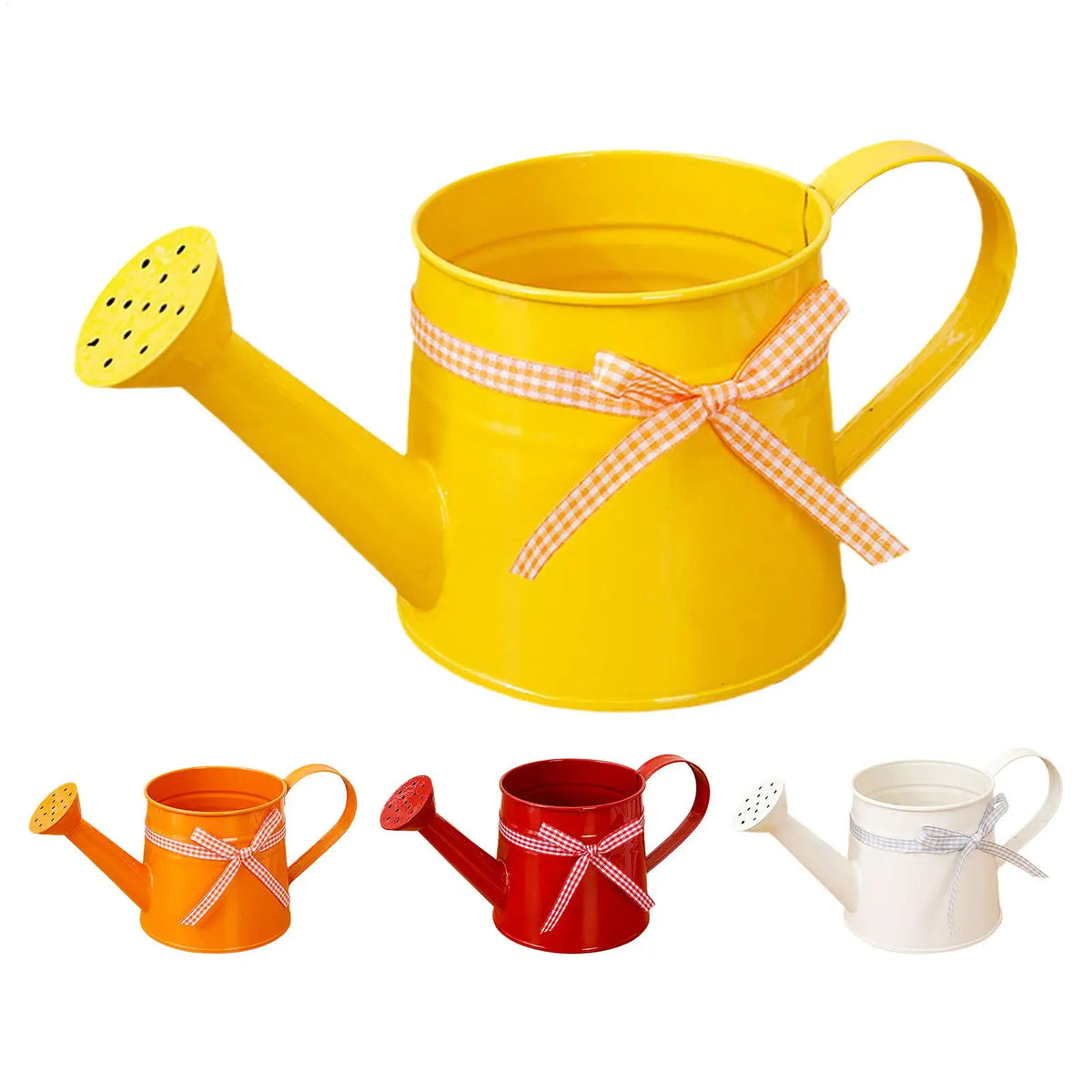 Mini Watering Can 1L Metal Pot with Sprinkler Head and Gingham Ribbon Modern Plant Watering Cans for Home Office Balcony Garden Kaufschwan®