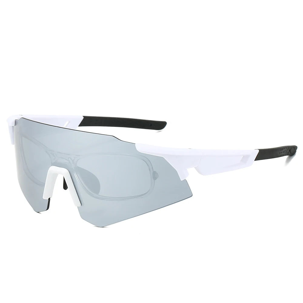 Übergroße Sportbrille/Skibrille – Modische Outdoor Sonnenbrille für Damen & Herren | Trendige Spiegelbrille mit UV400 Schutz für Radfahren & Freizeit Kaufschwan® Silber