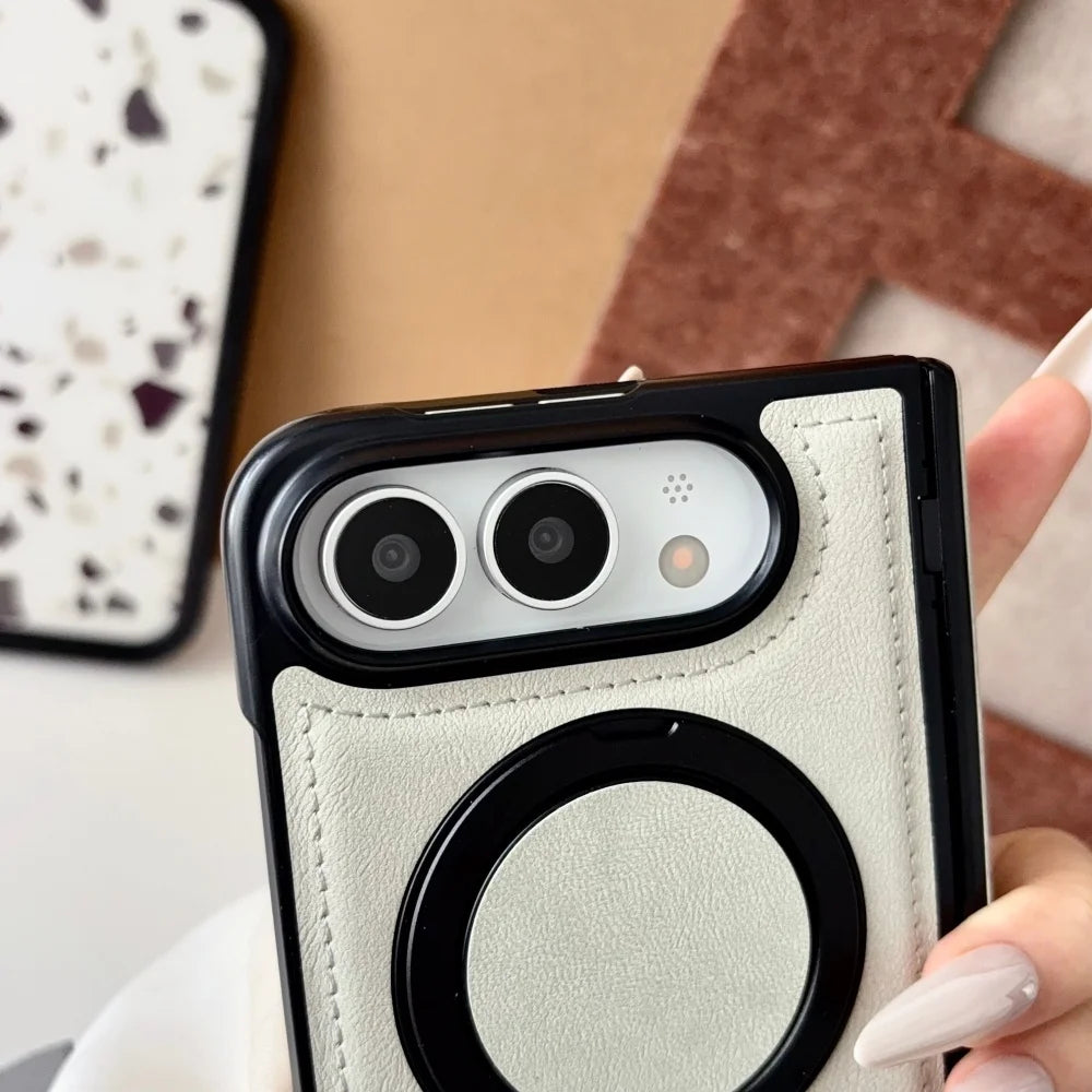 Luxuriöse Retro-Schutzhülle in Lederoptik für iPhone Duo 18 Fold und 18 Duo – Magnetische MagSafe-Kompatible Hülle mit Drehbarem Ständer und Stoßschutz Kaufschwan®