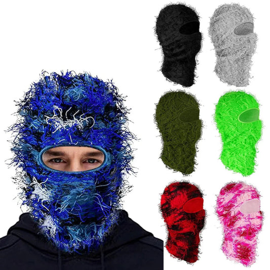 Motorrad Hip-Hop Balaclava – Gestrickte Vollgesichts-Skimütze im Used-Look | Damen Outdoor Camouflage Fuzzy Beanie Wintermütze