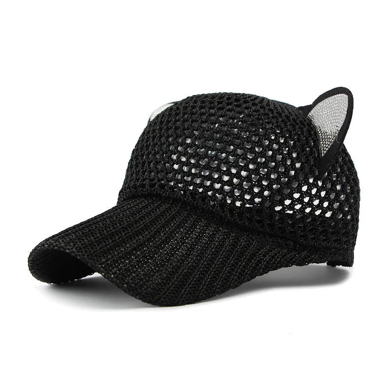Sommer Damen Niedliche Katzenohren Mesh Baseballkappe | Verstellbarer Sonnenschutz Hut Kaufschwan® Schwarz