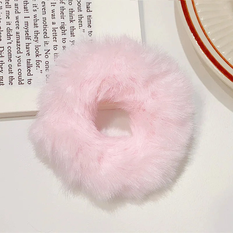 Bunte Flauschige Haargummis | Plüsch-Scrunchies für Damen & Mädchen | Weiche Elastische Pferdeschwanzhalter Kaufschwan® Rosa