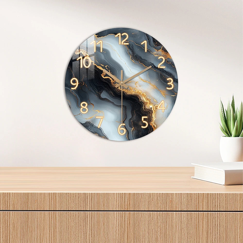 Blau Gold Marmor Holz Wanduhr – Leise Quarz Deko Uhr Kaufschwan®