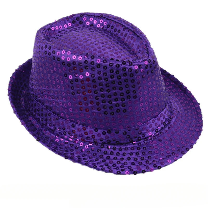 Britischer Top Jazz Hut – Herren & Damen Bühnenhut mit Pailletten, Glänzende Weihnachtsfedora, Party, Eltern-Kind, Halloween