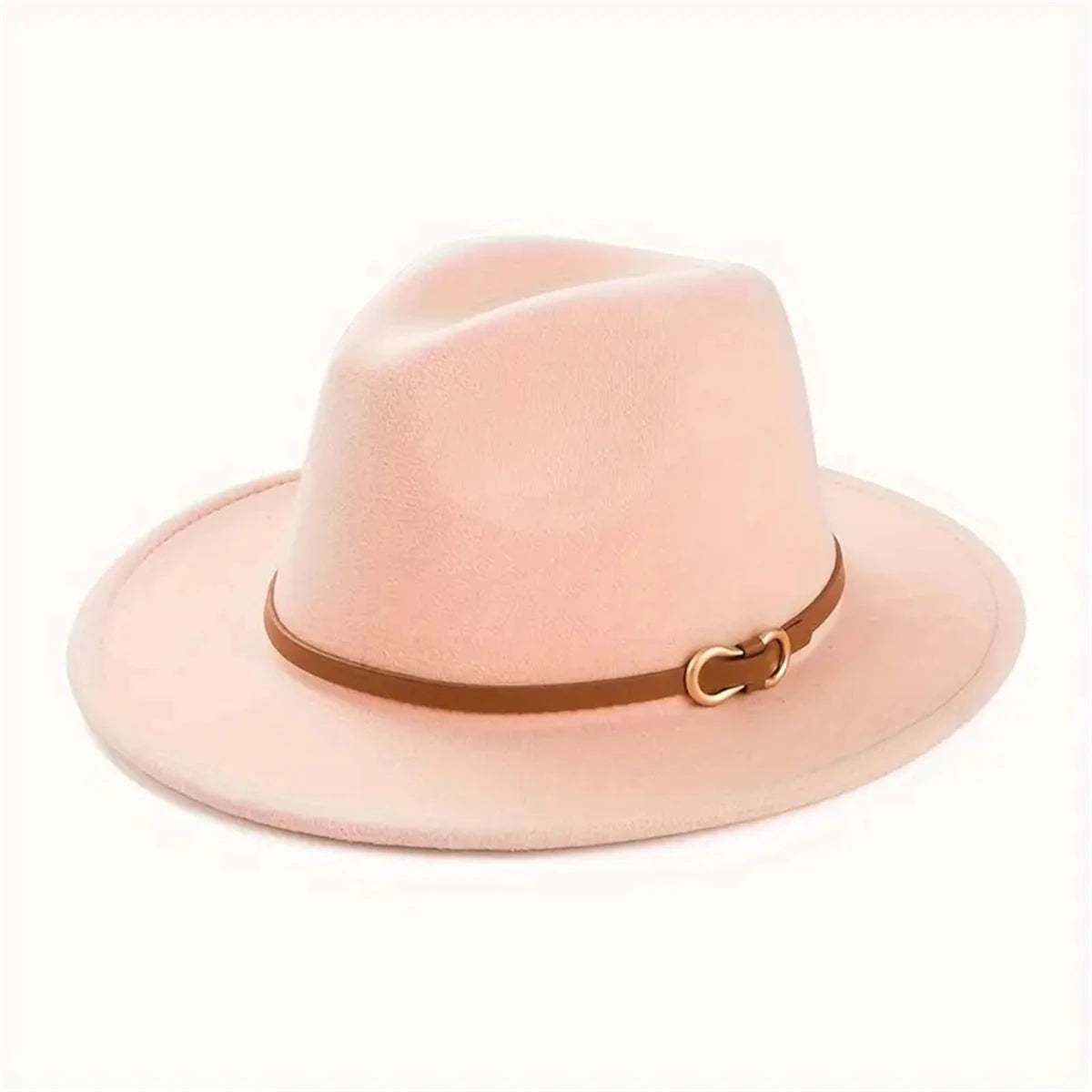 Unisex Ganzjahres Retro Flachkrempen-Hut – Schwarzer Jazzhut aus Filz mit Gürtel, Casual Fashion für Herren & Damen Kaufschwan® Rosa 57cm