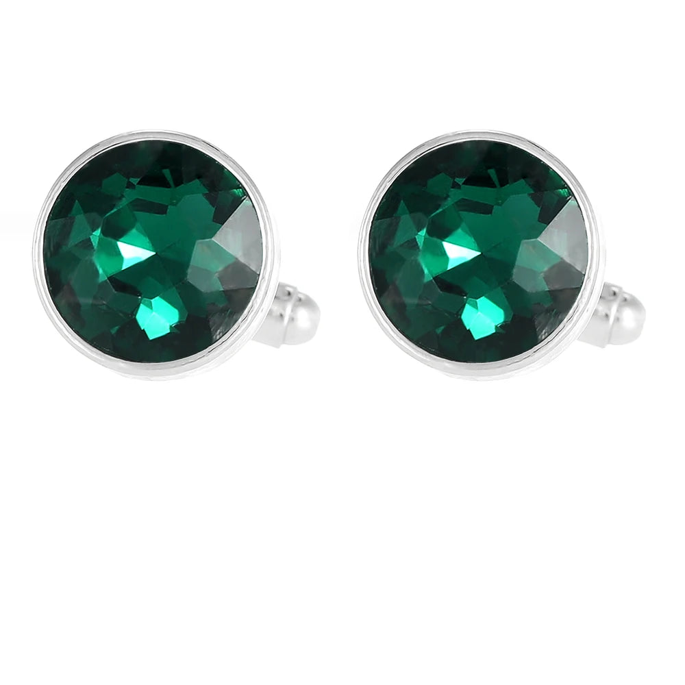 Herren Manschettenknöpfe mit Kristallstein – 18 Farben | Runde Elegante Ärmelknöpfe für Business, Hochzeit & Feier Kaufschwan® Grün