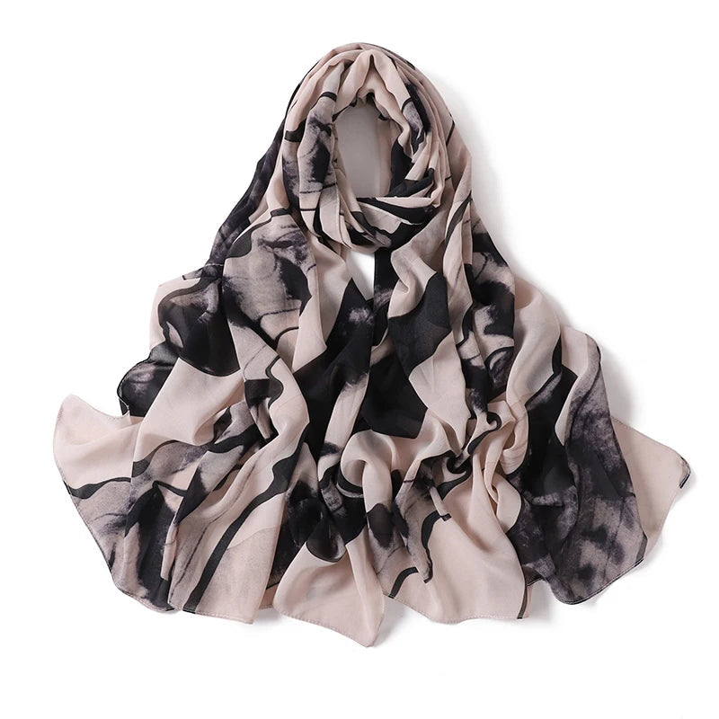 Sommer Boho Chiffon Hijab – Leopard & Aquarell Muster | Ultraleichter Atmungsaktiver Muslimischer Schal für Strand & Reisen Kaufschwan®