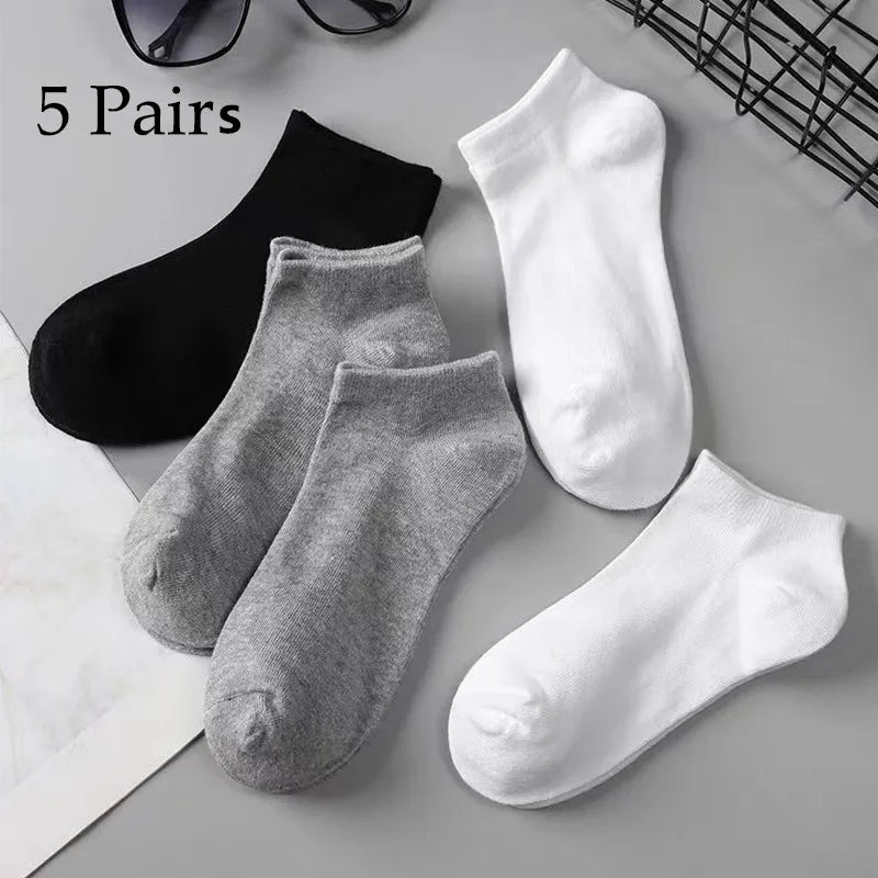 5 Paare Herren Schwarze Bootssocken | Einfarbig Atmungsaktiv Bequem Hochwertige Knöchelsocken Kaufschwan®
