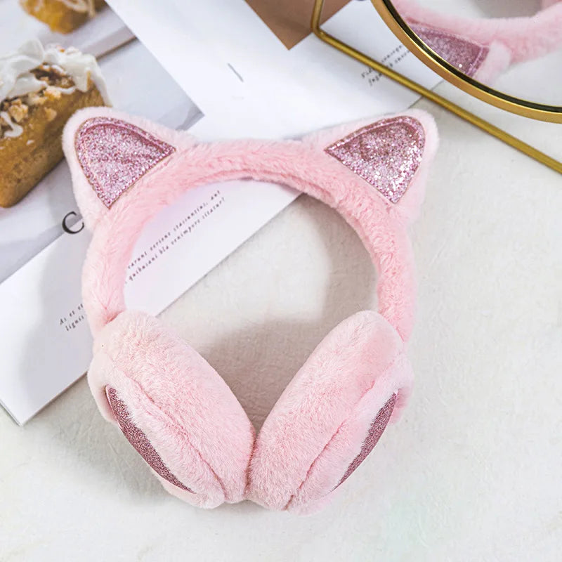 Herbst Winter Plüsch Ohrwärmer mit Katzenohren & Rosa Herz – Thermische Dicke Earmuffs für Kinder & Damen | Süß & Warm Kaufschwan®