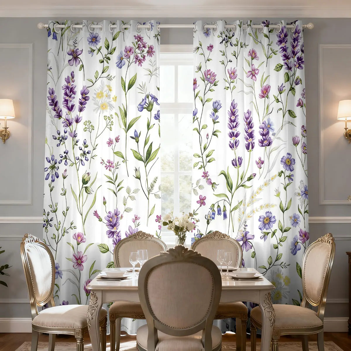 Lavendel Blumen Print Vorhang Isoliert für Wohnzimmer Schlafzimmer Dekoration 2 Stück/Set Kaufschwan®