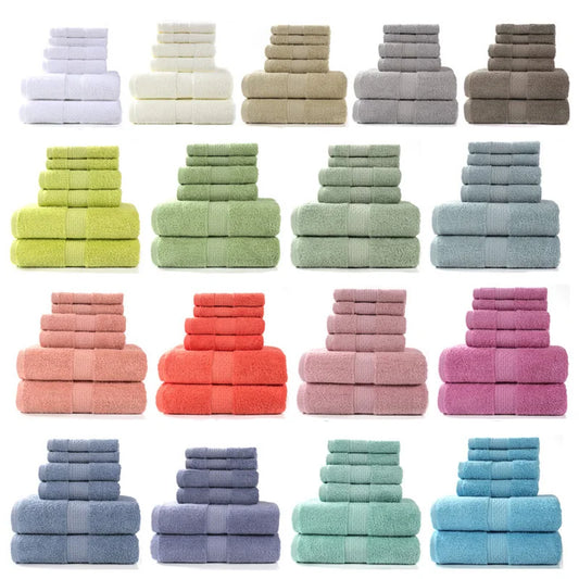 6-teiliges / 3-teiliges Baumwoll Handtuch Set – Luxuriös Bestickt mit Spitze | Bade-, Hand- & Gesichtstücher in 17 Farben, Schnell Trocknend Kaufschwan®