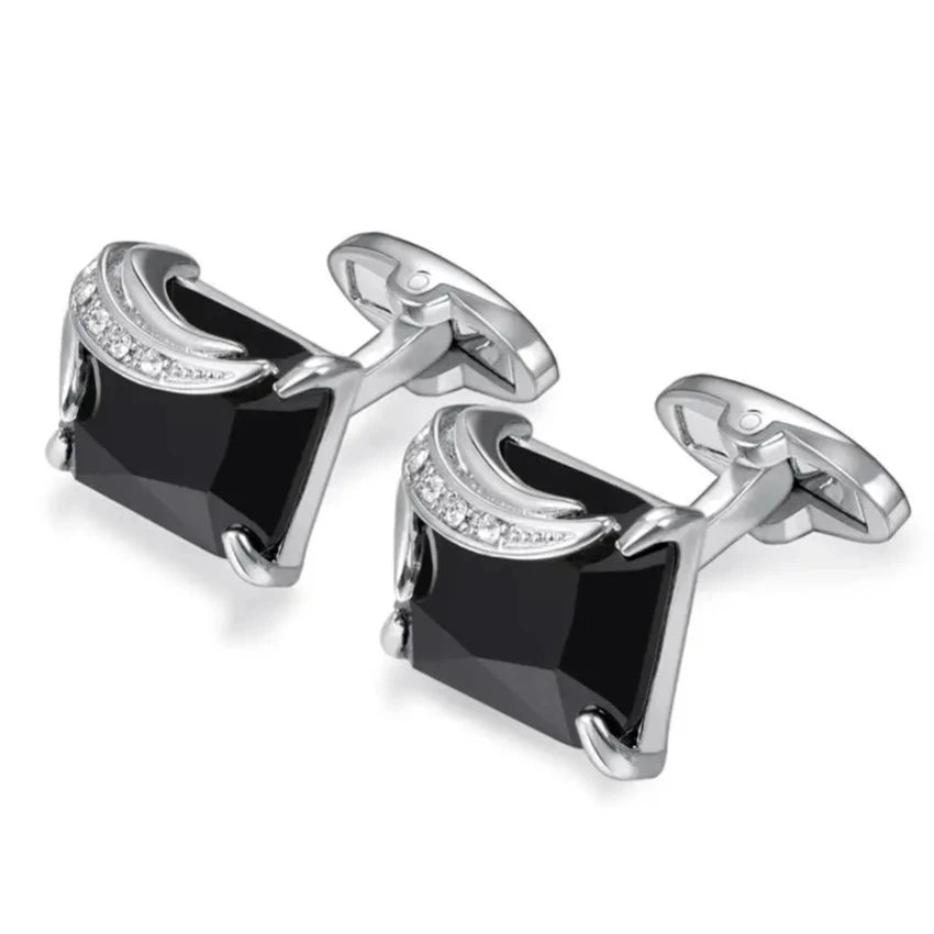 Rechteckige Herren Manschettenknöpfe mit Kristallstein – Rot, Blau & Schwarz | 14×19mm Österreichischer Kristall Luxus Schmuck Geschenk Kaufschwan® Schwarz-Silber