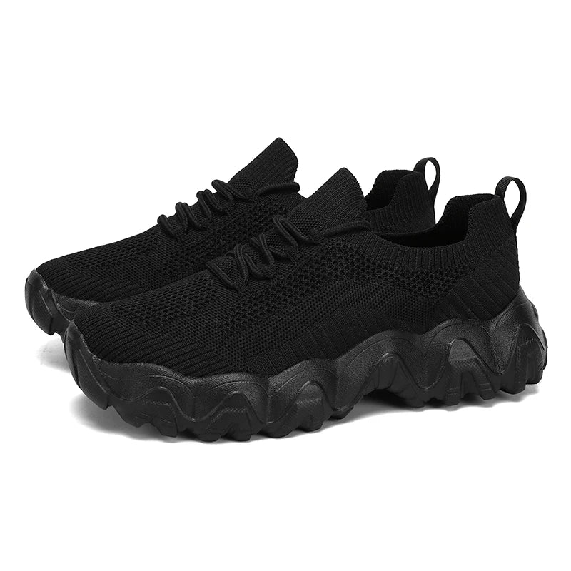 Damen Mesh-Sneaker mit Schnürung – Leichte Atmungsaktive Schuhe | Modische Bequeme Trainings- & Walkingschuhe Kaufschwan® Ganz in Schwarz 42