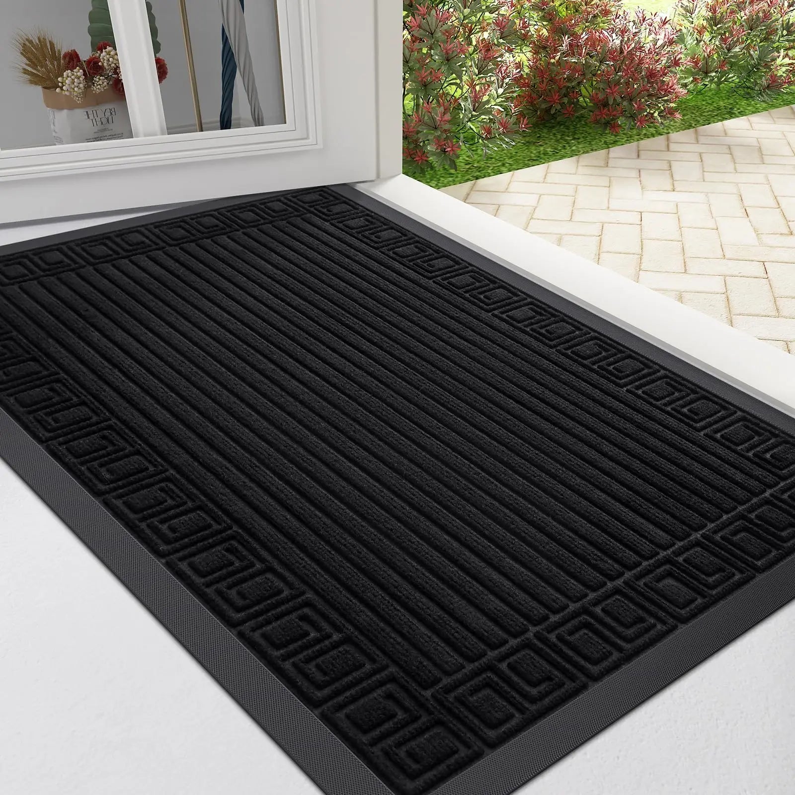 Flache Eingangsmatte – Schmutzfangend, Rutschfest für Küche & Eingangsbereich, Teppich für Wohnraum Kaufschwan® Schwarz 81.5x119.5cm