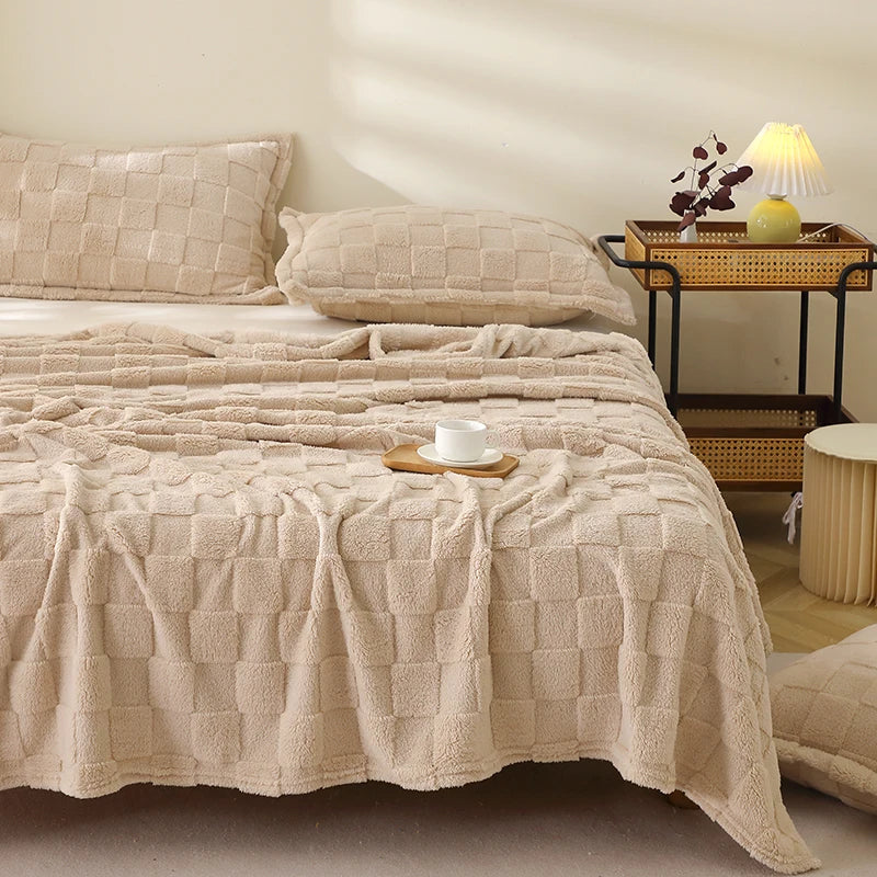 Karierte Weiche Taffeta Fleece Decke – Flauschiger Einfarbiger Bettbezug & Überwurf für Sofa, Bett, Erwachsene, Kinder & Haustiere Kaufschwan®