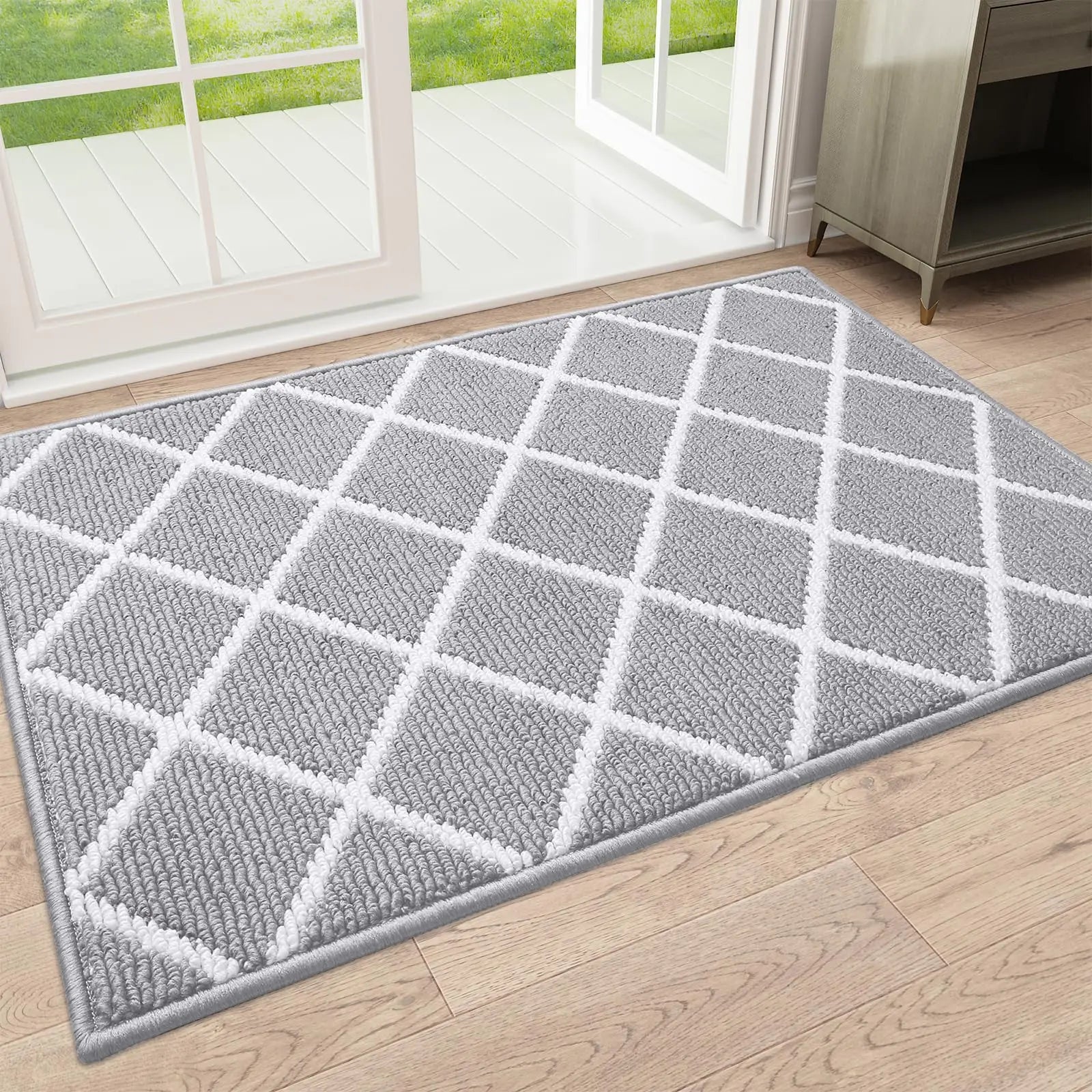 Karierte Eingangsmatte – Rutschfeste, Schmutzabweisende Fußmatte für Innenbereiche, Küche, Schlafzimmer & Flur Kaufschwan® Grau 50X120cm
