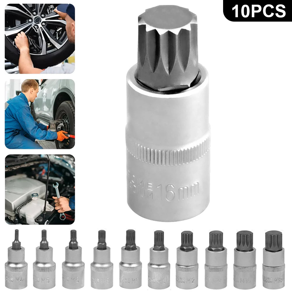 10-teiliges 1/2" Antrieb Multi-Zahn Steckschlüssel Set M4-M18 Innensechskant Ratschen Kit