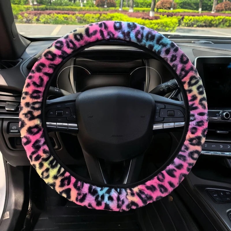Plüsch-Lenkradbezug mit Leopardenmuster – Weicher Winterbezug für 38cm Autolenkräder Kaufschwan® Bunt
