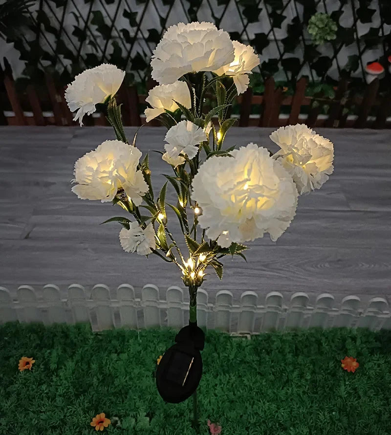 LED Solar Nelken- & Rosenblumen-Feenlichterkette – Wasserdichte Gartenlichter für Hof, Rasen, Wege & Muttertagsgeschenk Kaufschwan® Nelke Weiß