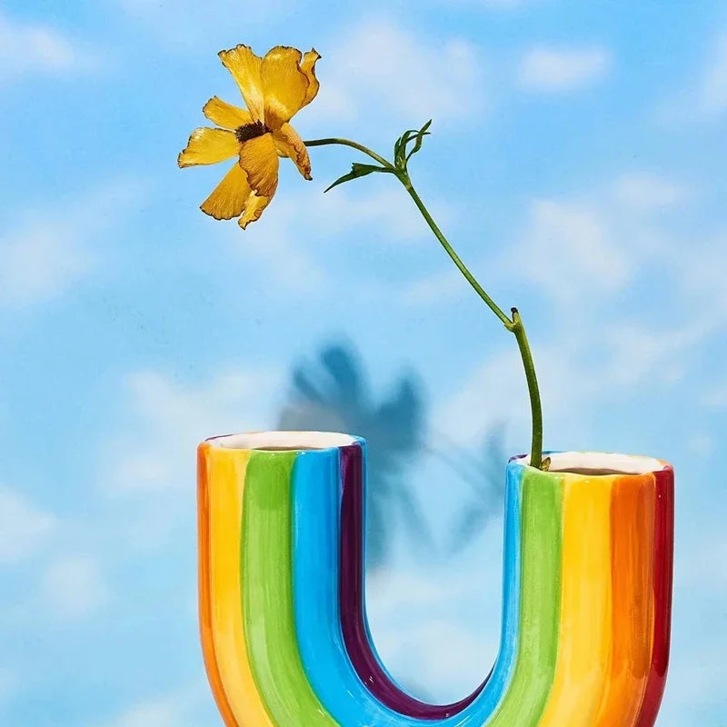 Kreative Regenbogen U-Form Vase – Resin Vase für Trockenblumen | Moderne Schlichte Aesthetic Wohndeko Ornament Kaufschwan®
