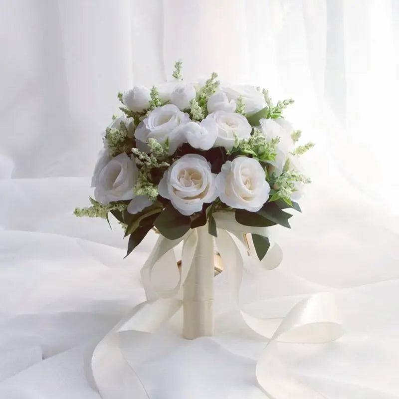 Brautstrauß Weiße Rosen – Handgefertigter Seidenblumen Hochzeitsstrauß Kaufschwan®