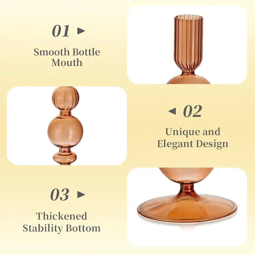 Transparente (3 Stück) Kerzenhalter – Elegante Gewellte Kerzenständer für Stabkerzen zur Wohn- & Party Dekoration