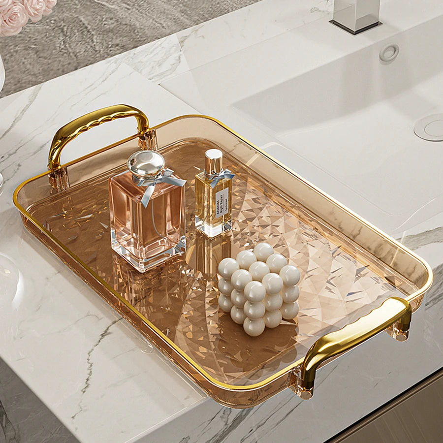 Transparentes Luxus-Serviertablett – Kunststoff Obst- & Desserttablett mit Griff, Dekoratives Aufbewahrungs- & Küchen-Organizer-Tablett