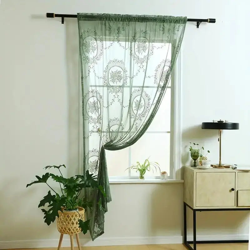 Floraler Bestickter Transparenter Vorhang mit Stangentasche für Wohnzimmer Schlafzimmer Balkon 2 Stück/Set Kaufschwan®
