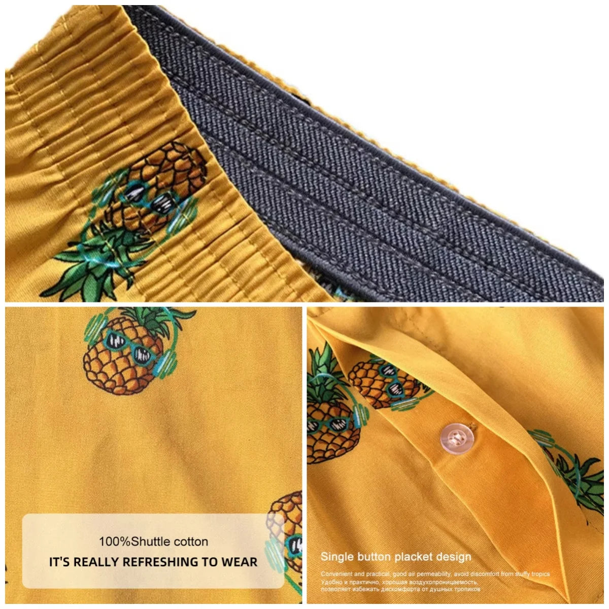 Herren Boxershorts Ananas & Zitronen Print | Baumwolle, Atmungsaktiv, Lockerer Schnitt, Schlaf- & Homewear Kaufschwan®