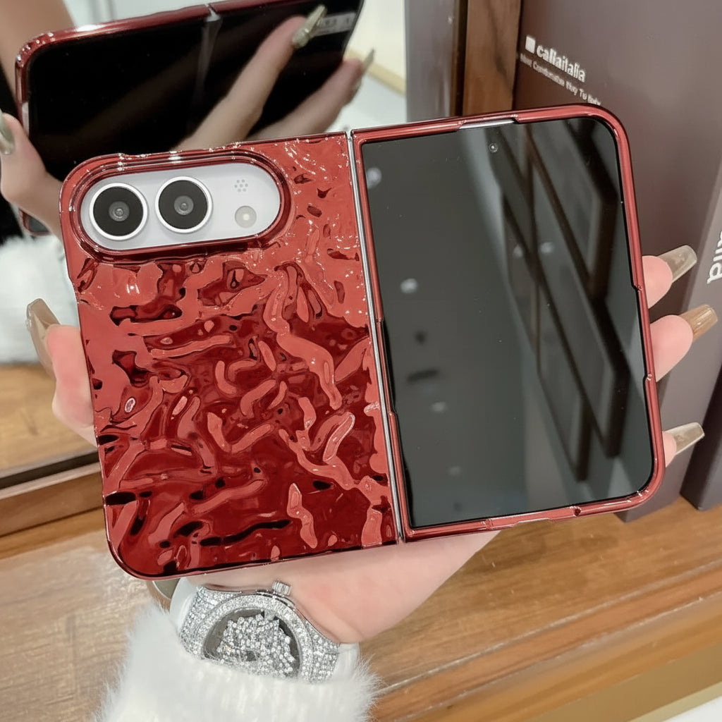 Galvanisierte Schutzhülle mit Wasserwellenstruktur für iPhone Duo Fold – Farbige Hart-PC-Hülle mit Stoß- und Scharnierschutz Kaufschwan®
