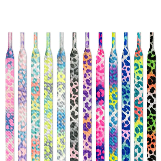 Flache Modische Schnürsenkel – Leopardenmuster & Tie-Dye Farbverlauf | Stilvolle Laces für AF1, AJ1 & Leinensneaker Damen & Herren Kaufschwan®
