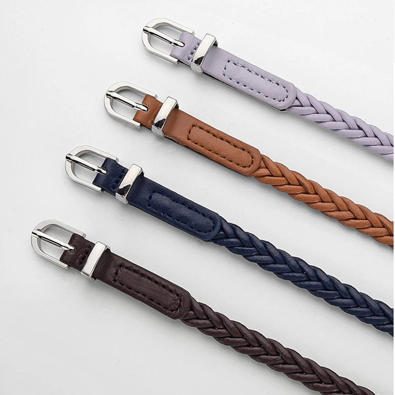 Geflochtener PU Gürtel für Damen – Goth Retro Stil | Dünner Schwarzer Taillengürtel mit Dornschließe für Kleider & Jeans