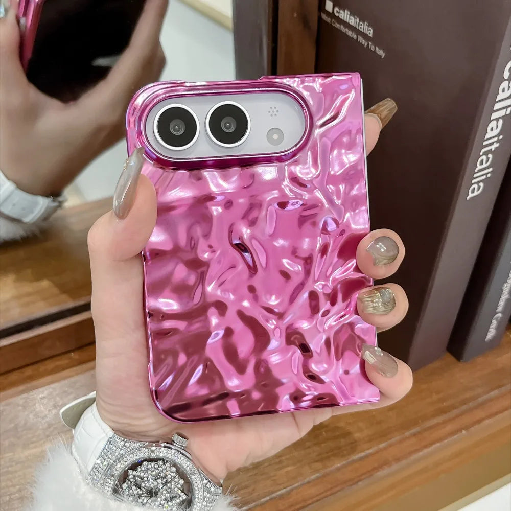 Galvanisierte Schutzhülle mit Wasserwellenstruktur für iPhone Duo Fold – Farbige Hart-PC-Hülle mit Stoß- und Scharnierschutz Kaufschwan®