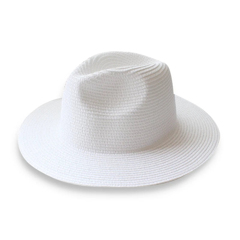Großer Strohhut für Damen & Herren – Sommer Fedora mit breiter Krempe, Strand Sonnenhut mit UV-Schutz Kaufschwan® Weiß 56-58cm