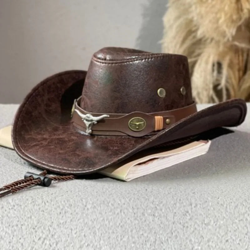 Kunstleder Western Cowboy Hut für Damen & Herren – Vintage Gentleman Dress Hat, Panama Cowgirl Jazz Cap, Klassischer Sombrero Kaufschwan®
