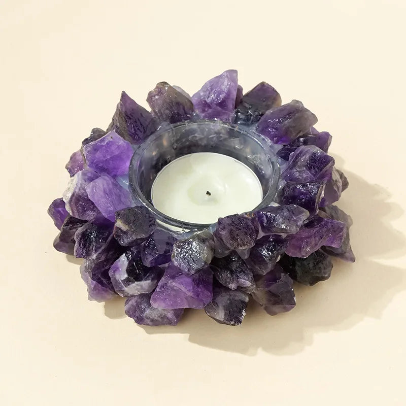 Natürlicher Kristall Rohstein Kerzenhalter – Amethyst, Citrin & Rosenquarz Aromatherapie Stein für Weihnachten & Wohndekoration Kaufschwan® Design 6