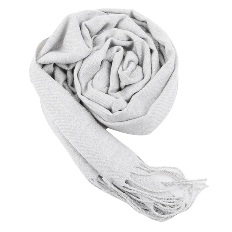 Herbst & Winter Einfarbiger Kaschmir-Imitat Schal | Dickes Lang-Tassel Umschlagtuch für Herren & Damen – Warmer Monochrom Schal Kaufschwan® Hellgrau
