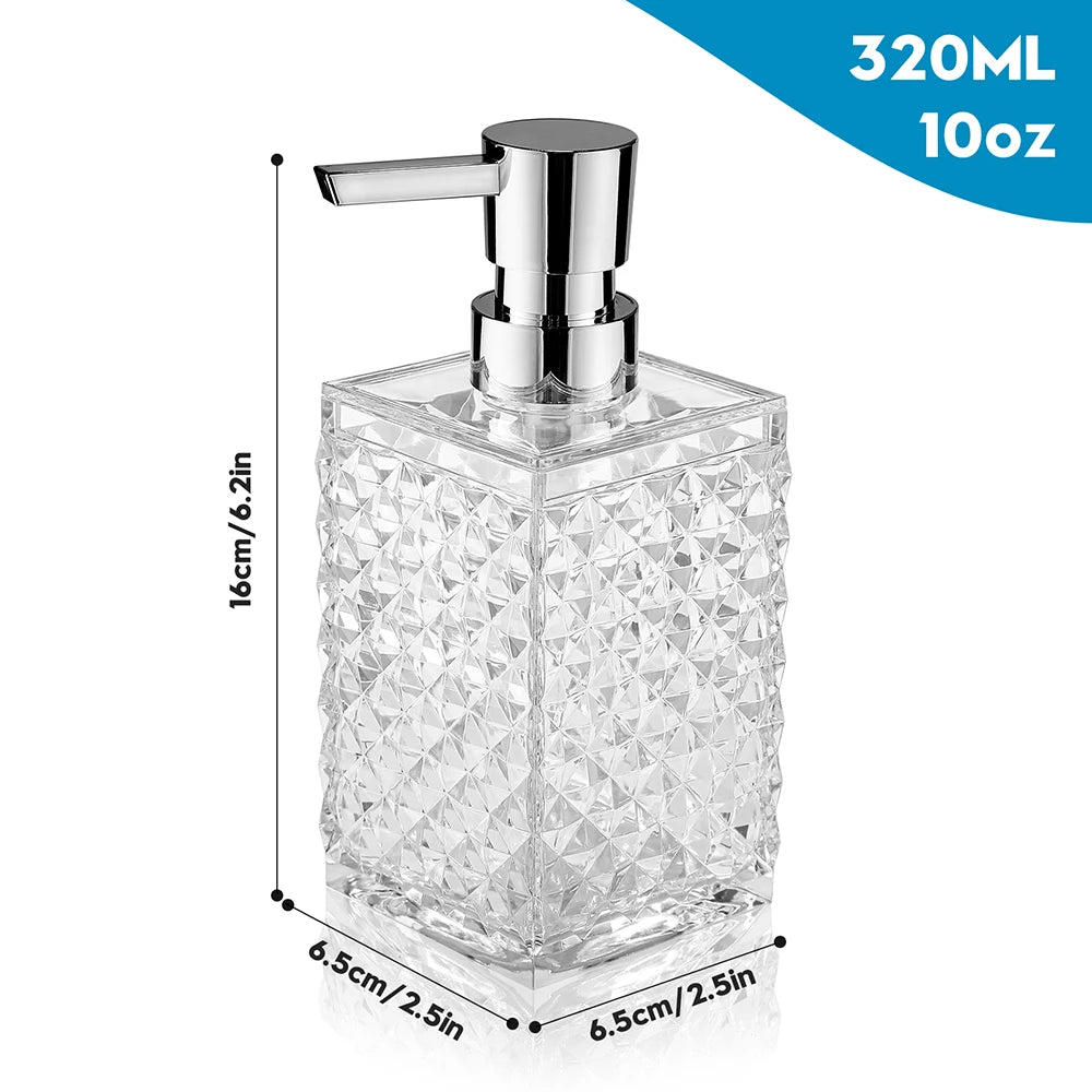Transparenter Acryl-Handseifenspender (10oz) mit silberner ABS Rostschutzpumpe – Für Bad und Küche Kaufschwan®