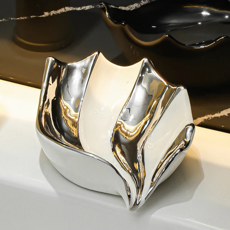Keramik Seifenschale – Seifenhalter ohne Wasseransammlung für Badezimmer Waschbecken & Handwaschbecken Kaufschwan® Silber/Weiß