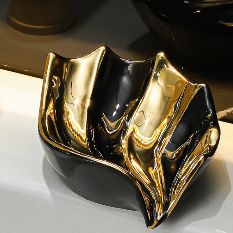 Keramik Seifenschale – Seifenhalter ohne Wasseransammlung für Badezimmer Waschbecken & Handwaschbecken Kaufschwan® Gold/Schwarz