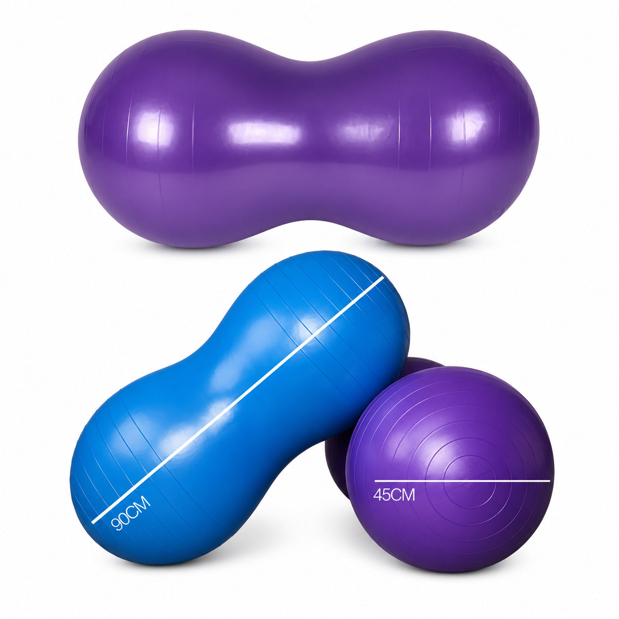 Aufblasbarer Erdnussförmiger Pilates- und Massageball aus PVC mit Anti-Burst-Funktion für Yoga, Fitness, Gleichgewichtsübungen und Heimtraining Kaufschwan® Lila