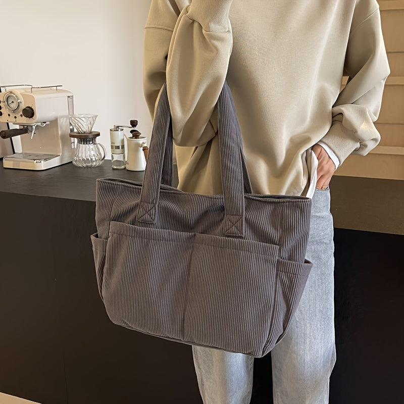 Damen Casual Cord Tote Bag – Gestreifte Schultertasche mit Reißverschluss | Große Kapazität Handtasche für Alltag & Shopping Kaufschwan®